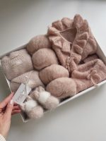 Dusty Pink Alpaca Silk Baby Outfit – Ruffle Cardigan & Pants - Image 4