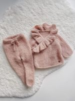 Dusty Pink Alpaca Silk Baby Outfit – Ruffle Cardigan & Pants