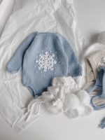 Long sleeve romper and bonnet with snowflake embroidery - Set of 2 - Photography props - Image 2