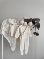Merino Baby Outfit – Cream Ruffle Romper and Bonnet Set - Image 2
