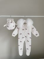 Merino Baby Romper with Fur Trim Hood & Bonnet