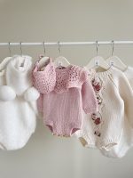 Merino Wool Baby Romper and Bonnet Set – Knitted Photo Prop - Image 8