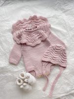 Merino Wool Baby Romper and Bonnet Set – Knitted Photo Prop - Image 3