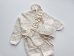 Merino Baby Romper and Bonnet Set - Cream Knit with Ruffles - Image 4