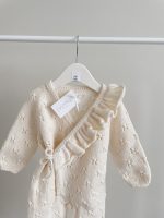 Merino Knit Baby Romper and Bonnet Set - Cream Ruffle Outfit - Image 7