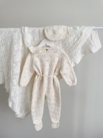 Merino Baby Romper and Bonnet Set - Cream Knit with Ruffles - Image 7