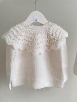 Merino Wool Baby Sweater and Bonnet Set - Cream Ruffle Neck - Image 2