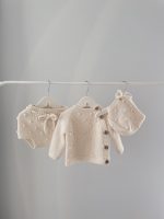Set of 3 - Baby girl set - Baby girl outfit - Baby boy outfit - Baby boy outfit - Cream baby set - Baby sweater, panties and bonnet - Image 9