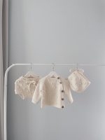 Set of 3 - Baby girl set - Baby girl outfit - Baby boy outfit - Baby boy outfit - Cream baby set - Baby sweater, panties and bonnet - Image 6