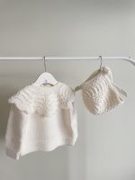 Merino Wool Baby Sweater and Bonnet Set - Cream Ruffle Neck - Image 5
