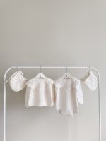 Hand Knitted Merino Baby Romper and Bonnet Set – White Photo Prop - Image 7