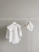 Hand Knitted Merino Baby Romper and Bonnet Set – White Photo Prop - Image 6