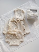 Set of 3 - Baby girl set - Baby girl outfit - Baby boy outfit - Baby boy outfit - Cream baby set - Baby sweater, panties and bonnet - Image 7