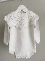 Hand Knitted Merino Baby Romper and Bonnet Set – White Photo Prop - Image 5