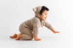 Alpaca Blend Baby Romper and Bonnet Set – Beige Knit Outfit - Image 3