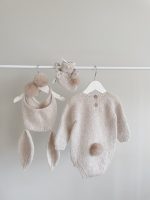 Alpaca Knit Bunny Outfit – Beige Romper, Bonnet & Booties - Image 2