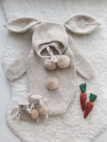 Alpaca Knit Bunny Outfit – Beige Romper, Bonnet & Booties - Image 4