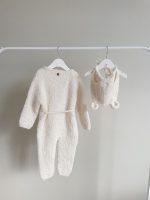 Alpaca Knit Baby Romper and Bonnet Set – Cream Unisex Outfit - Image 5