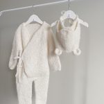 Alpaca Knit Baby Romper and Bonnet Set – Cream Unisex Outfit