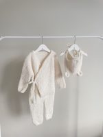 Alpaca Knit Baby Romper and Bonnet Set - Cream Outfit - Image 3