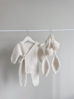 Cream Alpaca Knit Baby Romper and Bunny Bonnet Set - Image 6