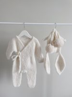 Cream Alpaca Knit Baby Romper and Bunny Bonnet Set - Image 7