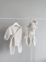 Cream Alpaca Knit Baby Romper and Bunny Bonnet Set - Image 8