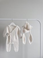 Cream Alpaca Knit Baby Romper and Bunny Bonnet Set