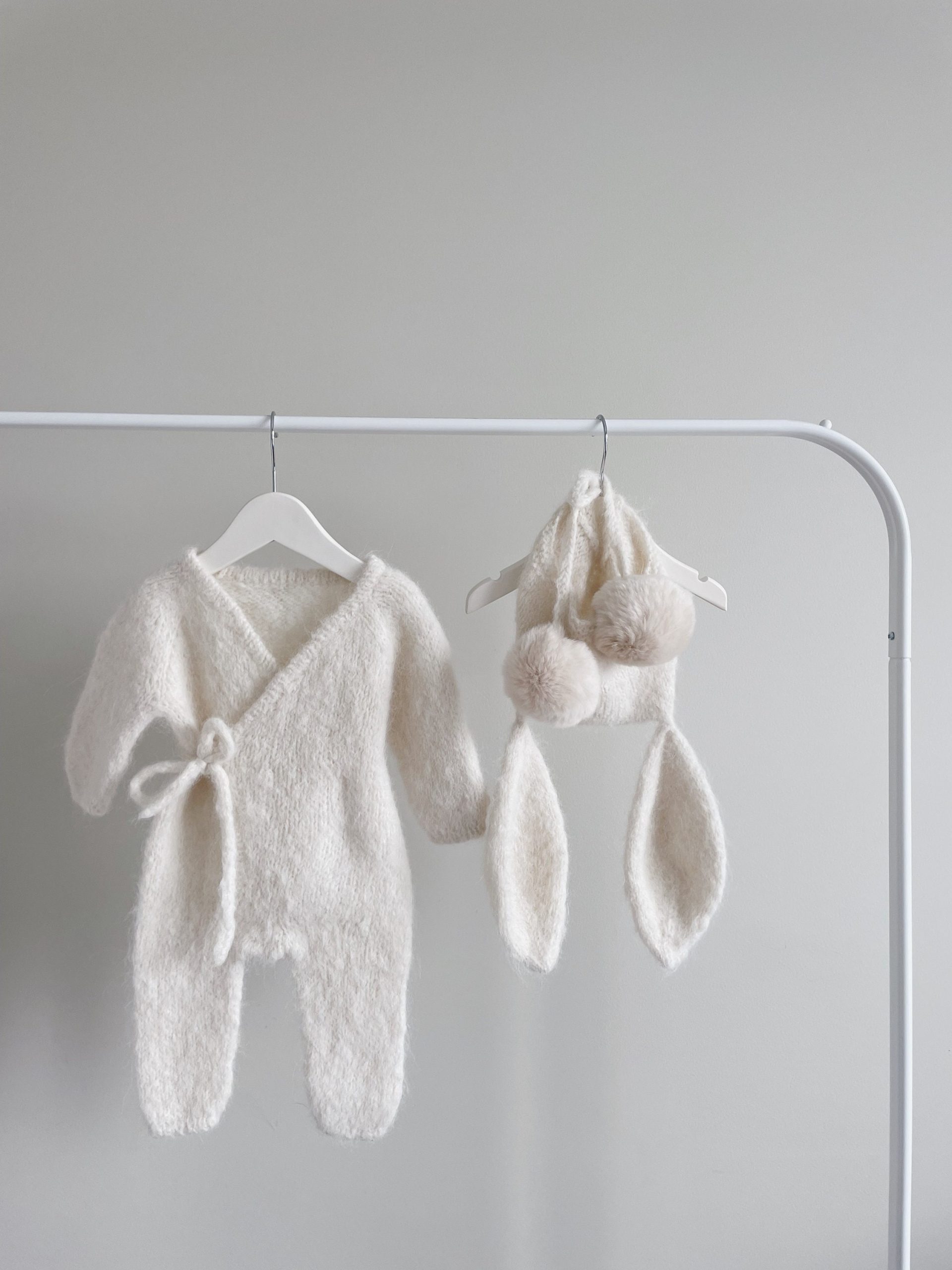 il_fullxfull.4794495496_1q7e Cream Alpaca Knit Baby Romper and Bunny Bonnet Set - Image 1