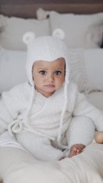 Alpaca Knit Baby Romper and Bonnet Set - Cream Outfit - Image 5