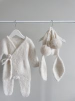 Cream Alpaca Knit Baby Romper and Bunny Bonnet Set - Image 4