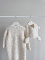 Alpaca Blend Baby Romper & Bonnet Set – Unisex Beige Outfit - Image 2