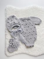 Cotton Knit Baby Romper, Bonnet and Socks Set, Photo Prop - Image 6