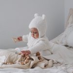 Alpaca Knit Baby Romper and Bonnet Set - Cream Outfit