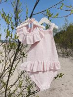 Cotton Baby Romper Set – Pale Pink Ruffle Outfit with Bonnet - Image 2