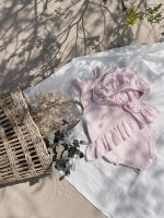 Cotton Baby Romper Set – Pale Pink Ruffle Outfit with Bonnet