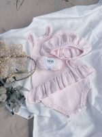 Cotton Baby Romper Set – Pale Pink Ruffle Outfit with Bonnet - Image 4