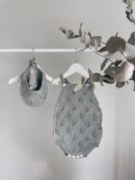 Cotton Knit Baby Romper and Bonnet Set – Eucalyptus Green, 12-18 Months