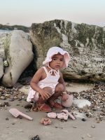 Cotton Popcorn Knit Baby Romper & Bonnet Set – Pale Pink Ruffle - Image 5