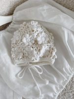 Hand Crochet Baby Bonnet – Cream Flower, Merino Wool - Image 4