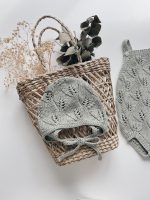 Cotton Knit Baby Romper and Bonnet Set – Eucalyptus Green, 12-18 Months - Image 4