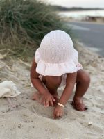 Cotton Popcorn Knit Baby Romper & Bonnet Set – Pale Pink Ruffle - Image 9