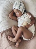 Baby Girl Romper and Bonnet Set – Cream Cotton Blend, Summer Outfit - Image 4