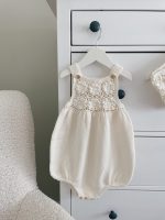 Baby Girl Romper and Bonnet Set – Cream Cotton Blend, Summer Outfit - Image 5