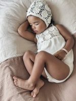 Baby Girl Romper and Bonnet Set – Cream Cotton Blend, Summer Outfit - Image 2