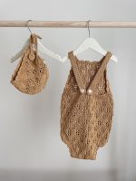 Cotton Knit Baby Romper & Bonnet Set – Sleeveless Summer Outfit - Image 5