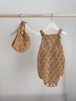 Cotton Knit Baby Romper & Bonnet Set – Sleeveless Summer Outfit - Image 6