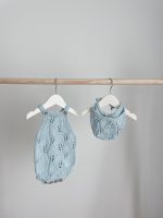Knitted Baby Romper & Bonnet Set – Pale Blue Cotton Outfit - Image 6