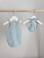 Knitted Baby Romper & Bonnet Set – Pale Blue Cotton Outfit - Image 4