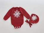 Merino Baby Romper and Bonnet Set – Red Snowflake Outfit - Image 4